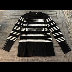 Black and white striped ribbed Talbots turtleneck